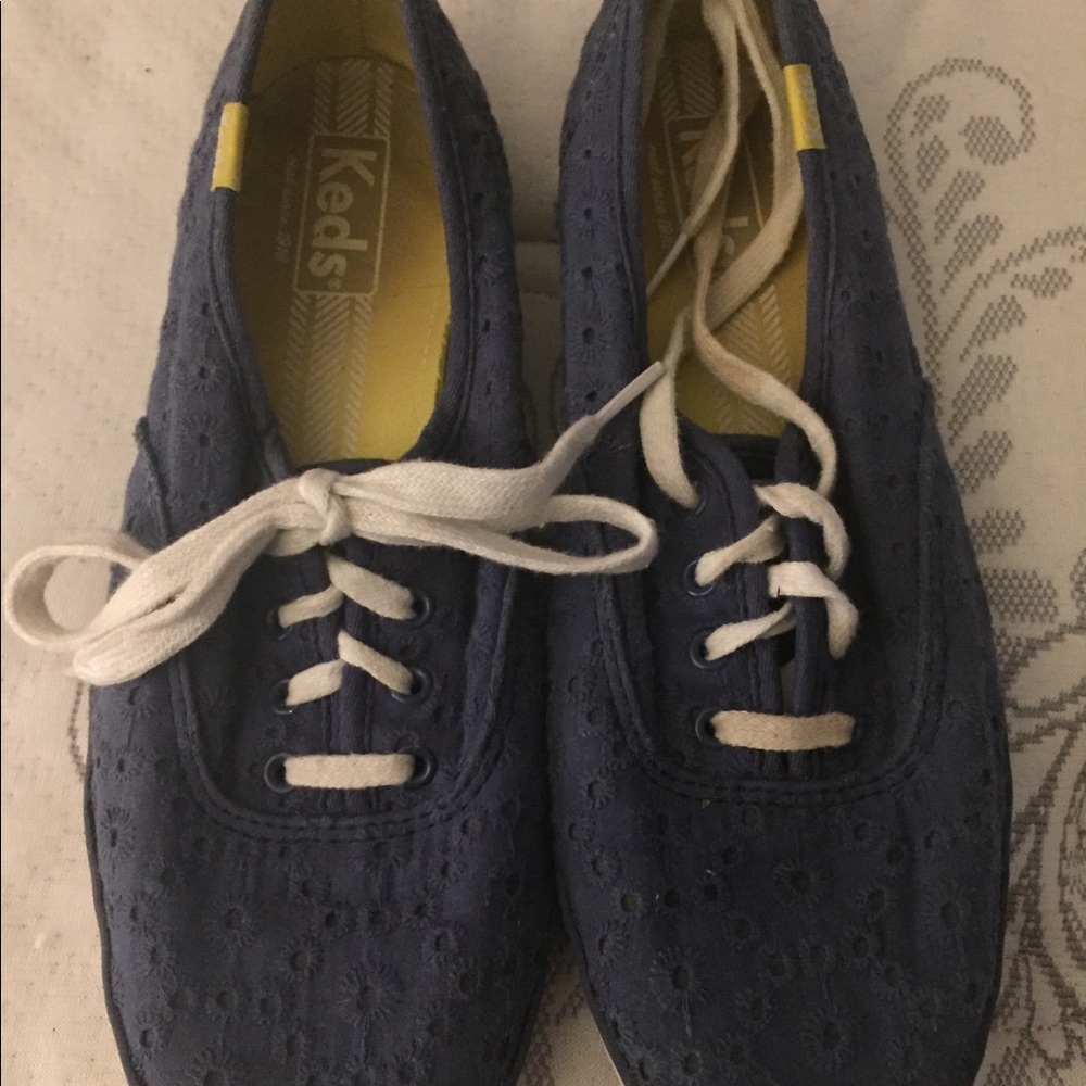 Navy Blue Floral Eyelet Keds